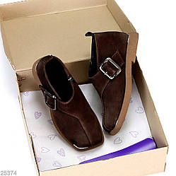 Дизайнерські шоколадні туфлі натуральна замша на кольоровій підошві