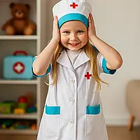 Дитячий костюм ігровий "Маленький лікар" білий (4-5 років, 110-116 см) / Халат та шапочка медичні карнавальні