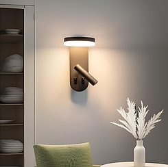 Чорне бра із світлодіодним кільцем та спотом на 2 вимикачі WJ019/2 BK