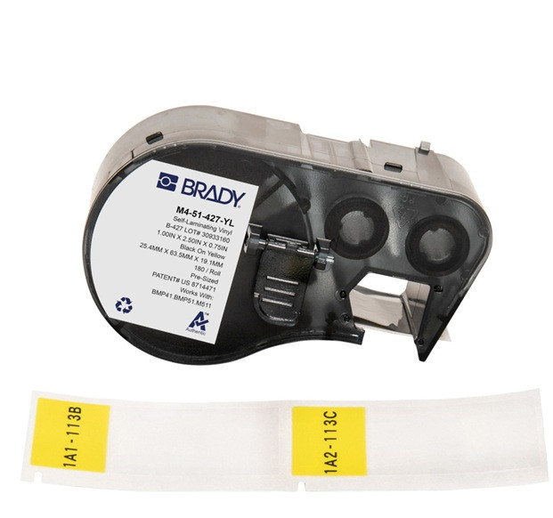 Самоламінуючі жовті вінілові етикетки для кабелів Brady M4-51-427-YL Wrap-Around, фото 1