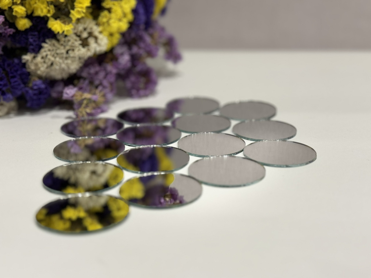 Круглі дзеркала 4 см — набір 15 шт. Справжнє скло 1.8 мм Для декора, виготовлення сувенірів, фото 1