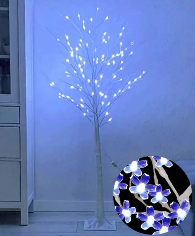 Оригінальна світлодіодна гірлянда дерево біле з квітами 1.5м 180 LED синій