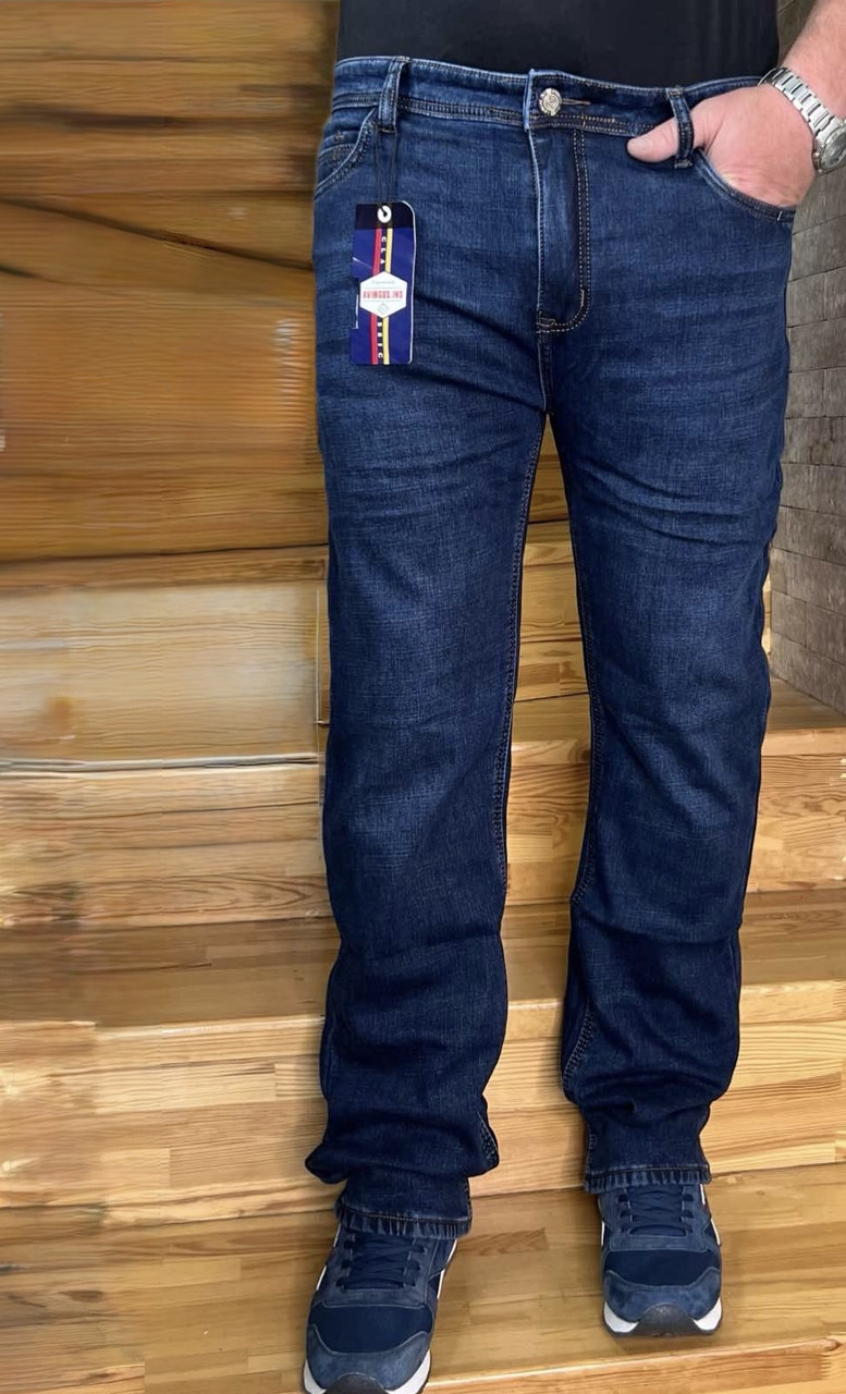 Джинси Aviwgos чоловічі теплі зимові на флісі всередині, прямі,32 Синій, фото 1