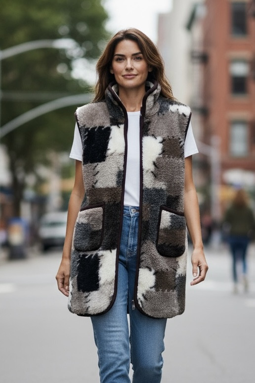 952 Безрукавка подовжена на овчині з коміром, фото 1