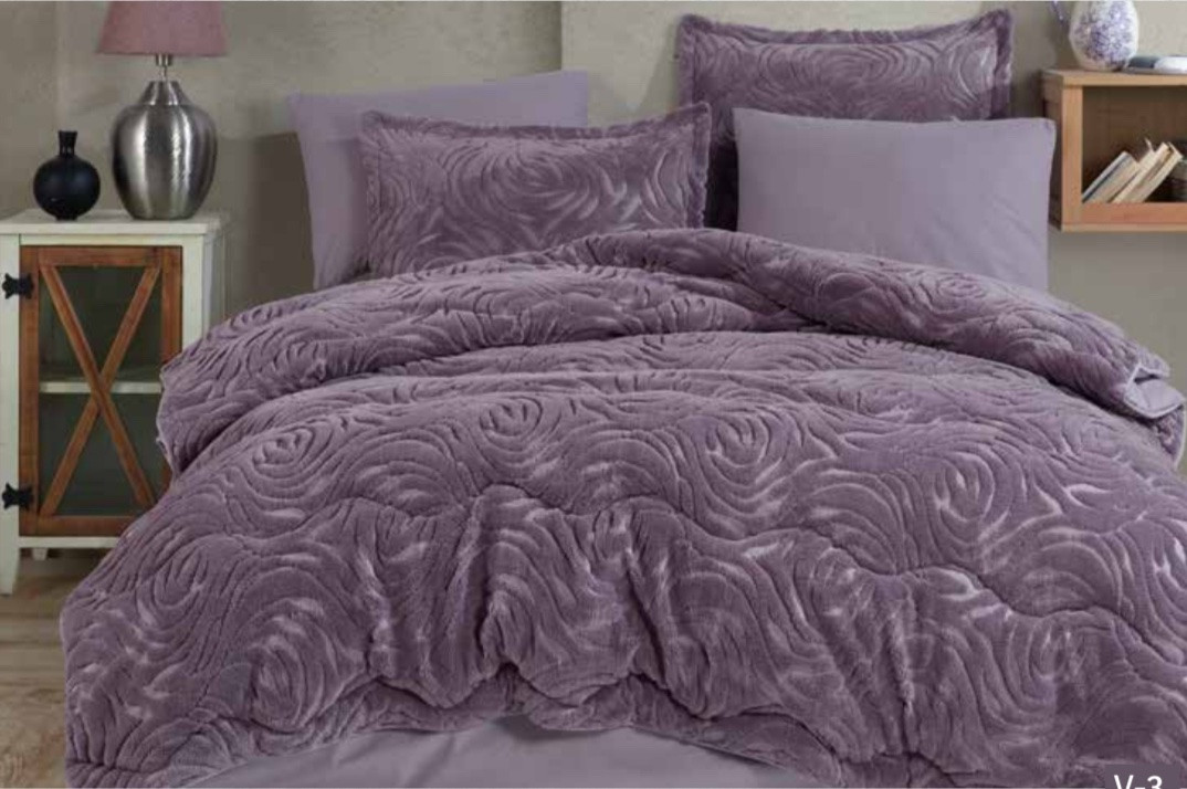 Постільний комплект Clasy плюшевий жакард із ковдрою і простирадлом на гумці євро розмір, фото 1