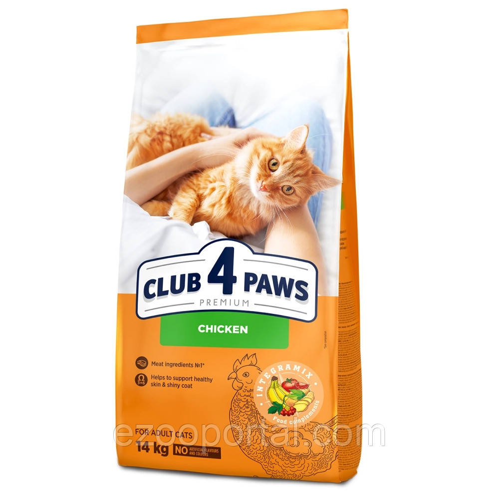 Сухий корм Клуб 4 Лапи для дорослих котів з куркою 14кг, фото 1