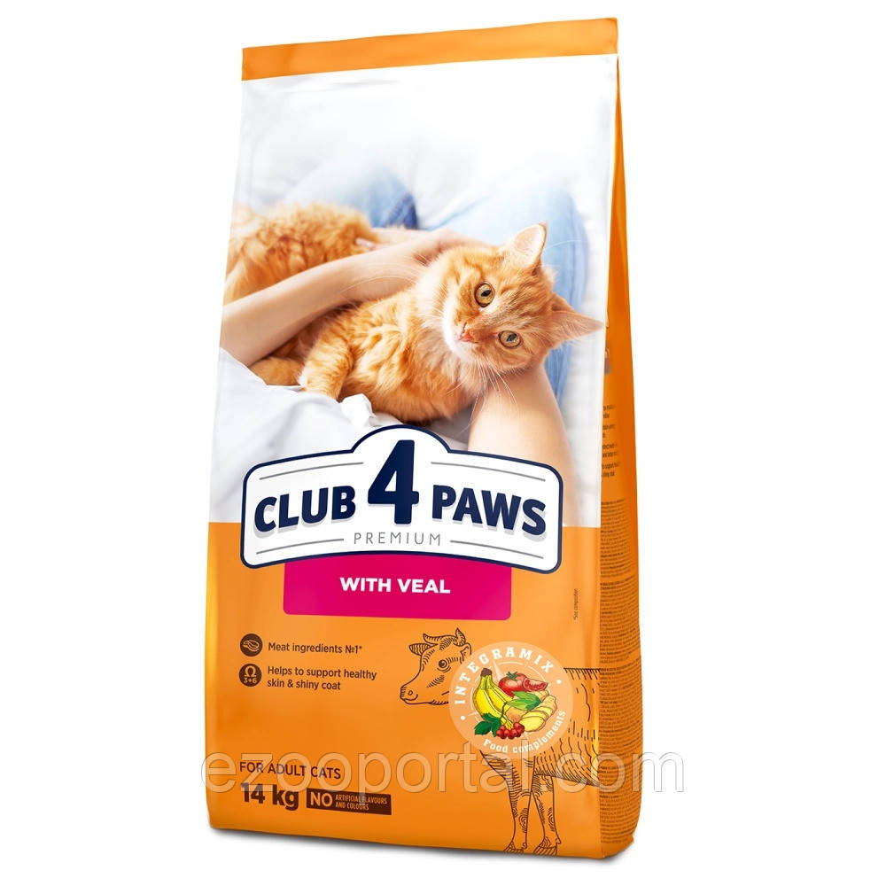 Сухий корм Клуб 4 Лапи для дорослих котів з телятиною 14кг, фото 1