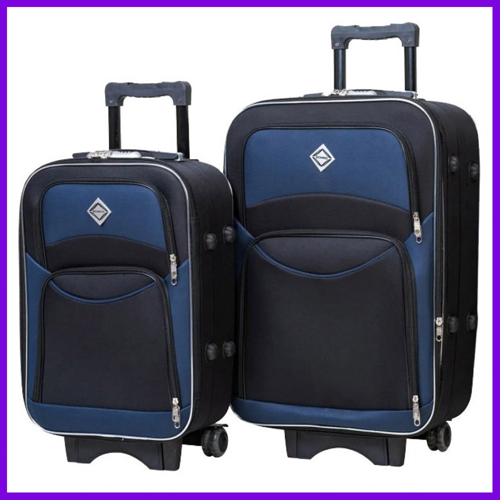 Набір валіз на колесах Bonro Style - 2 шт (M+L) чорно-т.синій середня і велика дорожні тканинні з кодовим замком і висувною ручкою