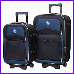 Набір валіз на колесах Bonro Style - 2 шт (M+L) чорно-т.синій середня і велика дорожні тканинні з кодовим замком і висувною ручкою