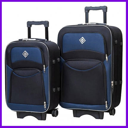 Набір валіз на колесах Bonro Style - 2 шт (M+L) чорно-т.синій середня і велика дорожні тканинні з кодовим замком і висувною ручкою, фото 1