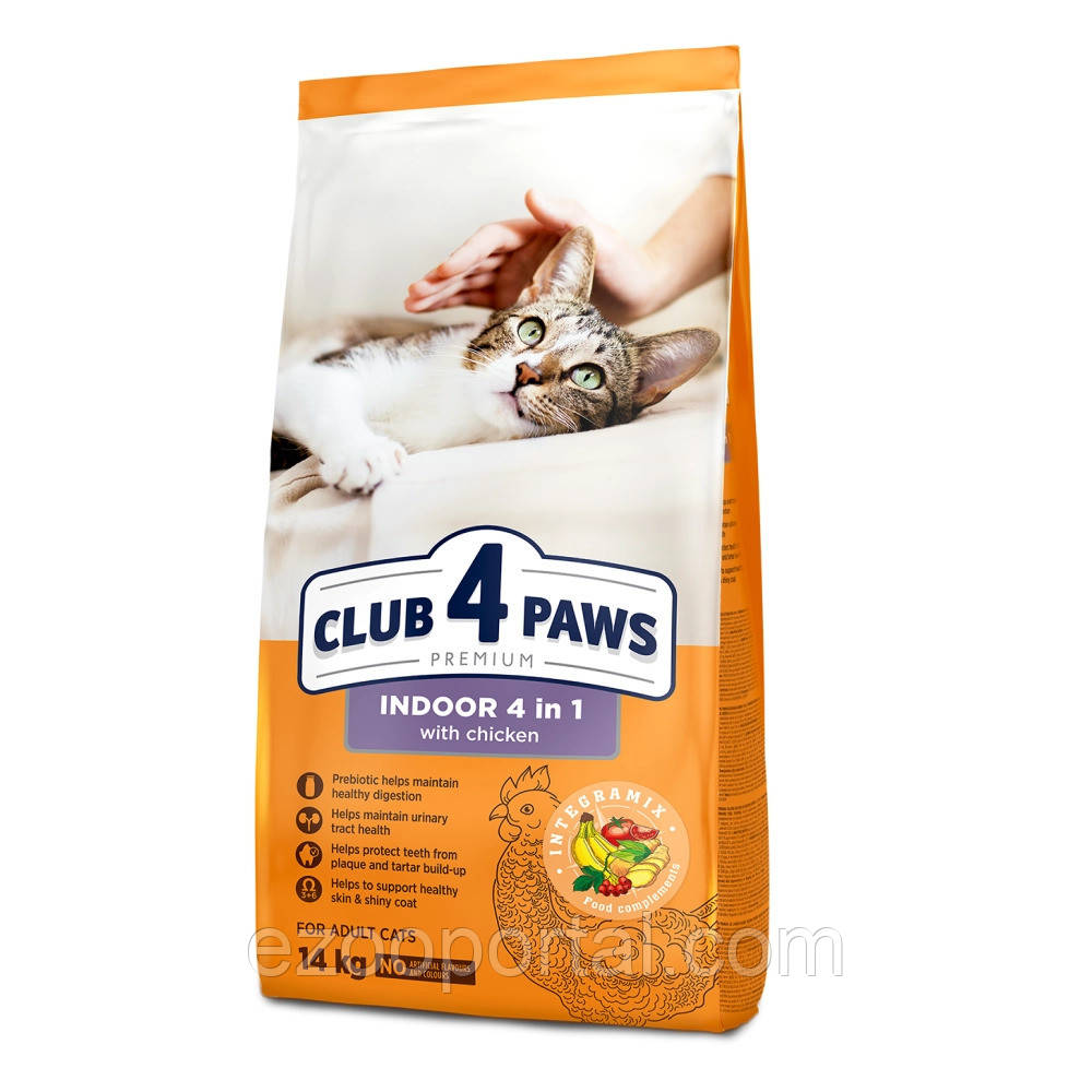 Корм Клуб 4 Лапи для котів без доступу на вулицю Indoor 4 in 1 14кг, фото 1
