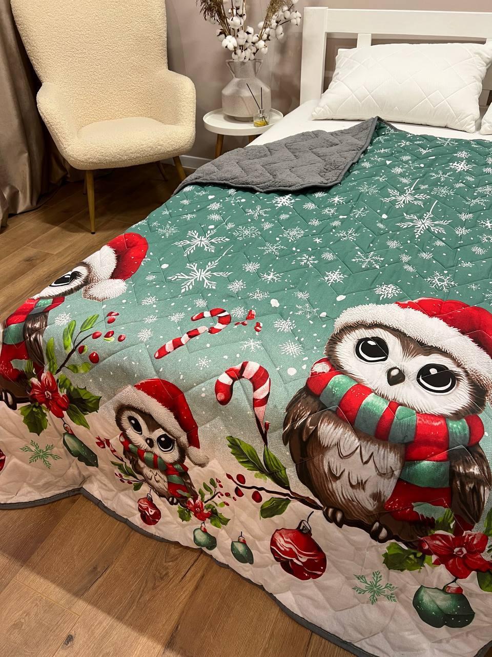 Плед новорічний на еко овчині Півтораспальний