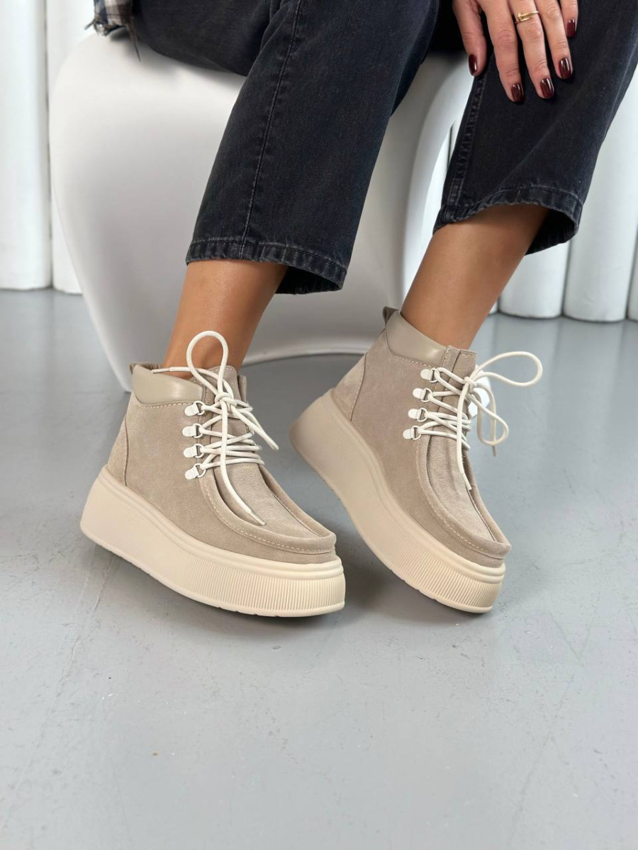 Черевики жіночі замшеві пісочні демісезонні, фото 1