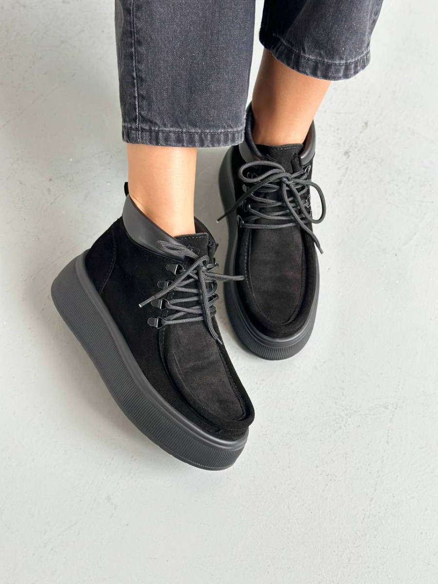 Черевики жіночі замшеві чорні демісезонні, фото 1