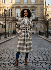 Пальто жіноче в клітинку вовняне бежеве Блеір Modna KAZKA MKSH2735-1