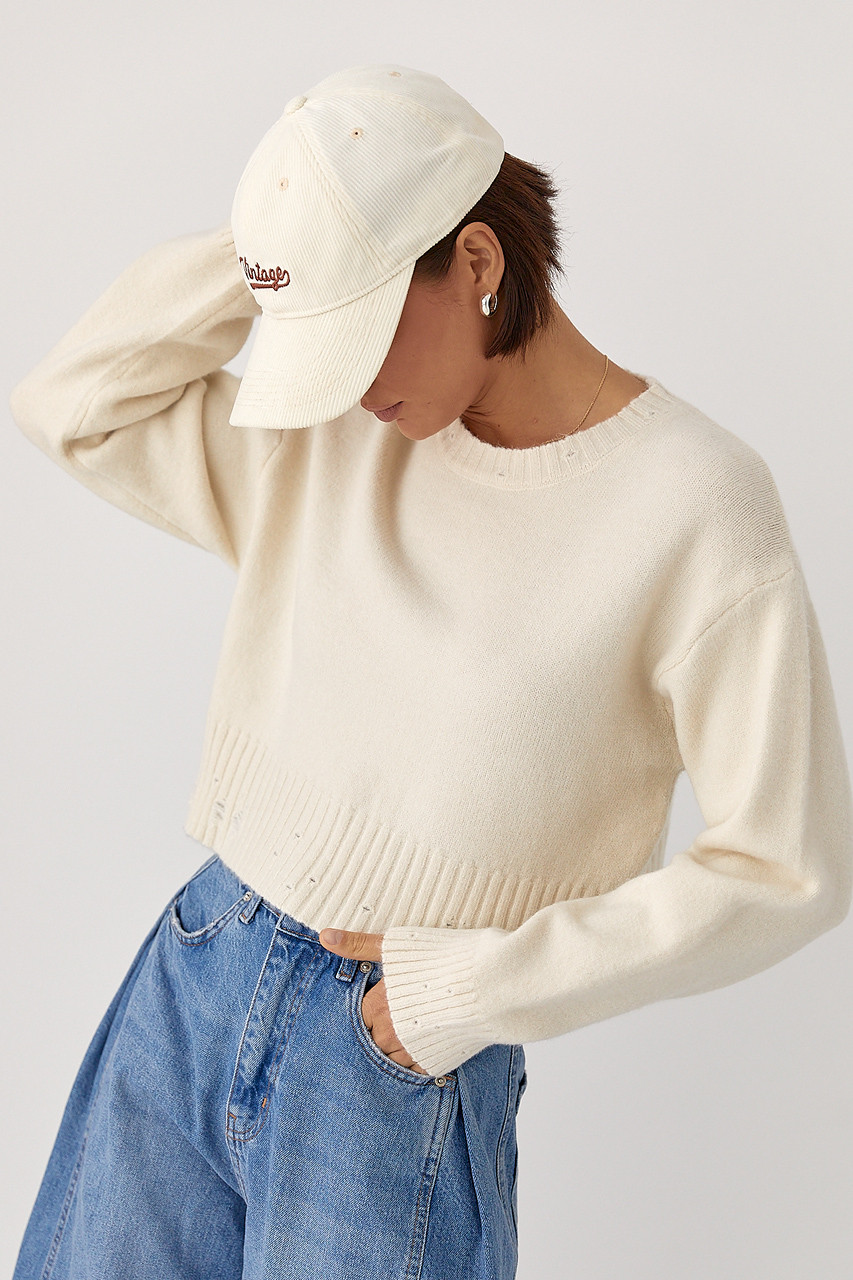 Укорочена в'язана кофта з рваним ефектом — молочний колір, ONE SIZE (є розміри), фото 1