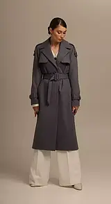 Жіноче вовняне пальто-тренч класичне міді сіре MARSHAL WOLF MKMW-MO-162