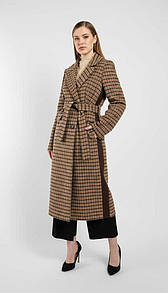 Жіноче довге пальто з шерсті у клітинку з поясом CARERA MKCR222-2