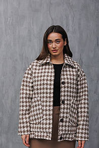 Жіноче коротке пальто oversize бежеве в гусячу лапку ARJEN MKAR69091-1