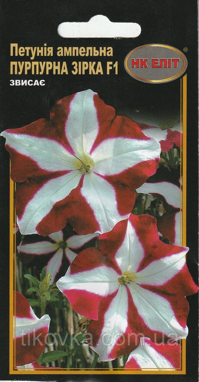 Насіння квітів Петунія ампельна Пурпурная звезда F1 10 шт. НК Еліт, фото 1