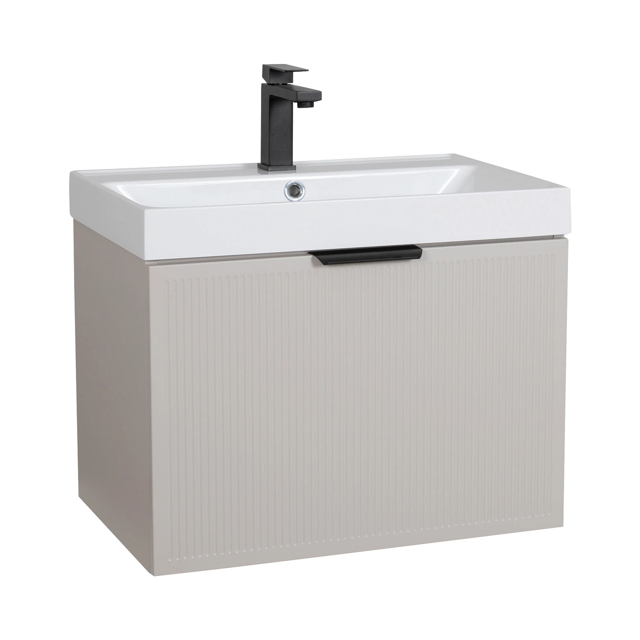 Тумба Fabio (кашемір) з умивальником Fabio 60 см (консольна) ручка чорна, фото 1