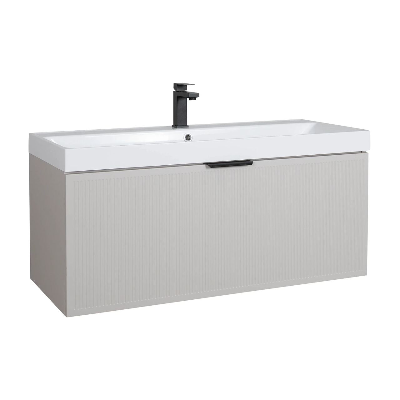 Тумба Fabio (кашемір) з умивальником Fabio 100 см (консольна) ручка чорна, фото 1