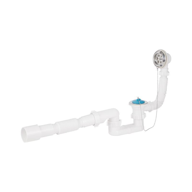 Сифон для ванни Lidz LSW05 випуск 70 мм, плоский, без ревізії, з корком на ланцюги (вихід гофра 40/50 мм), фото 1