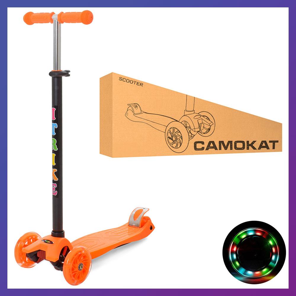 Дитячий міський самокат триколісний iTrike MAXI JR 3-003-OR з підсвіткою колеса Помаранчевий, фото 1