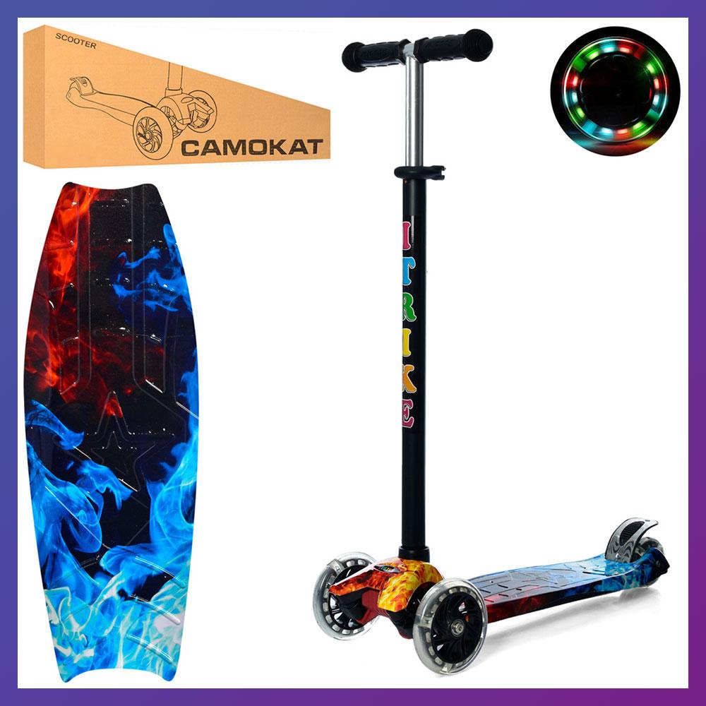 Дитячий міський самокат триколісний iTrike Maxi JR 3-055-1-WP14 з підсвіткою колеса з принтом, фото 1