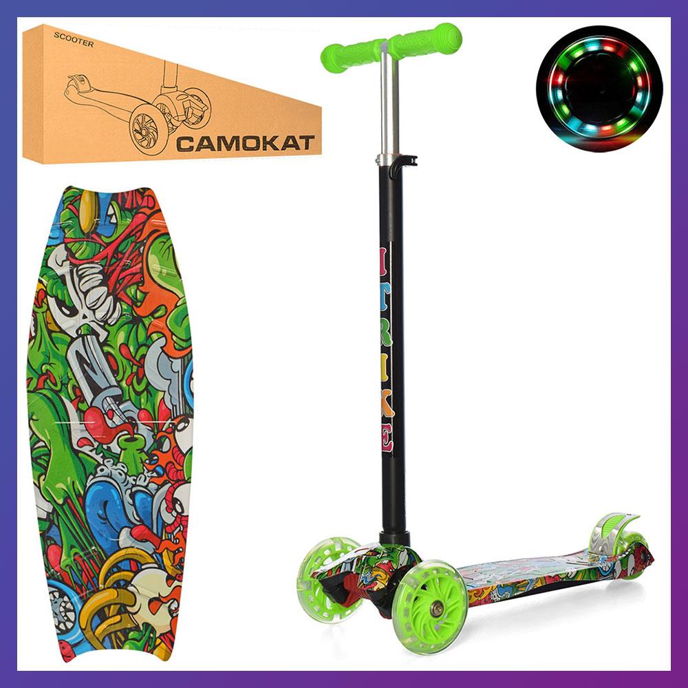 Дитячий міський самокат триколісний iTrike Maxi JR 3-055-1-WP2 з підсвіткою колеса з принтом, фото 1