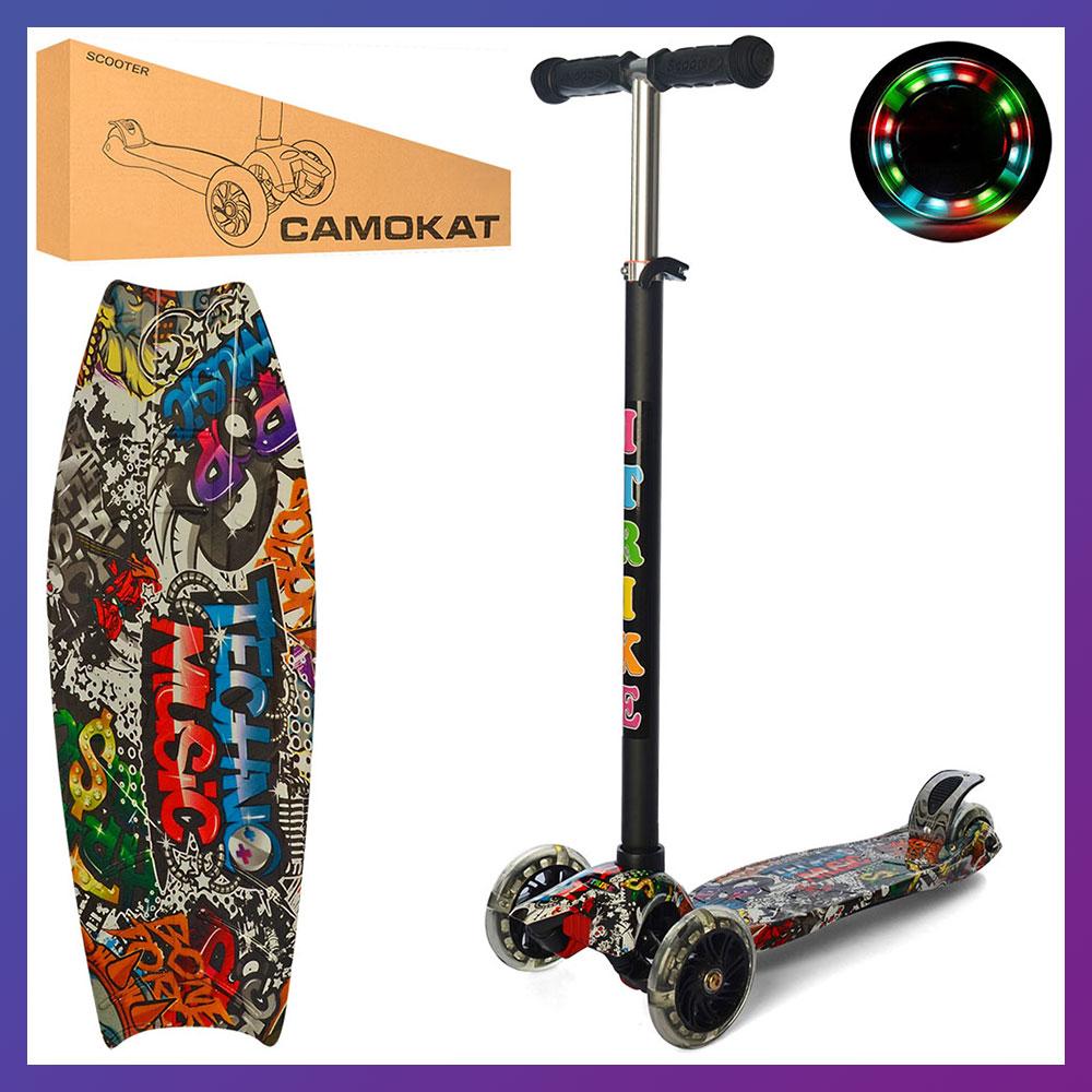 Дитячий міський самокат триколісний iTrike Maxi JR 3-055-1-WP8 з підсвіткою колеса з принтом, фото 1