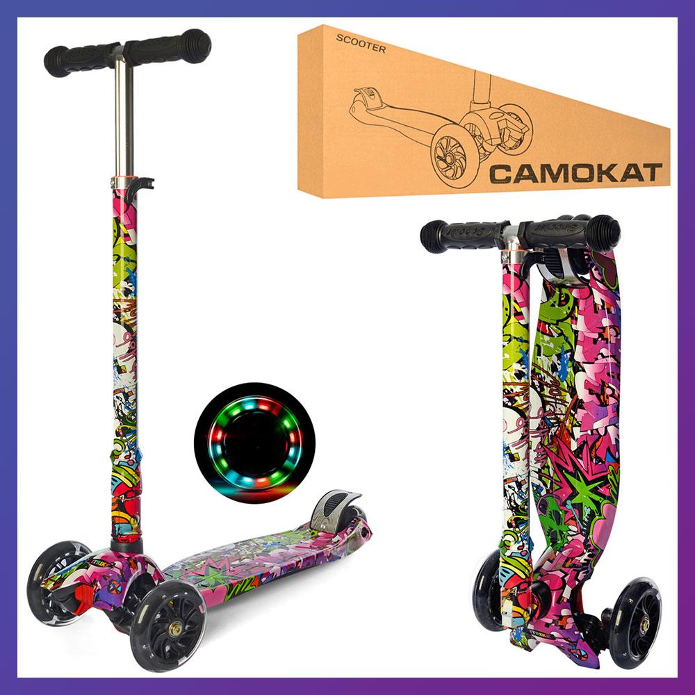 Дитячий міський самокат триколісний iTrike Maxi JR 3-055-WP5 з підсвіткою колеса з принтом, фото 1