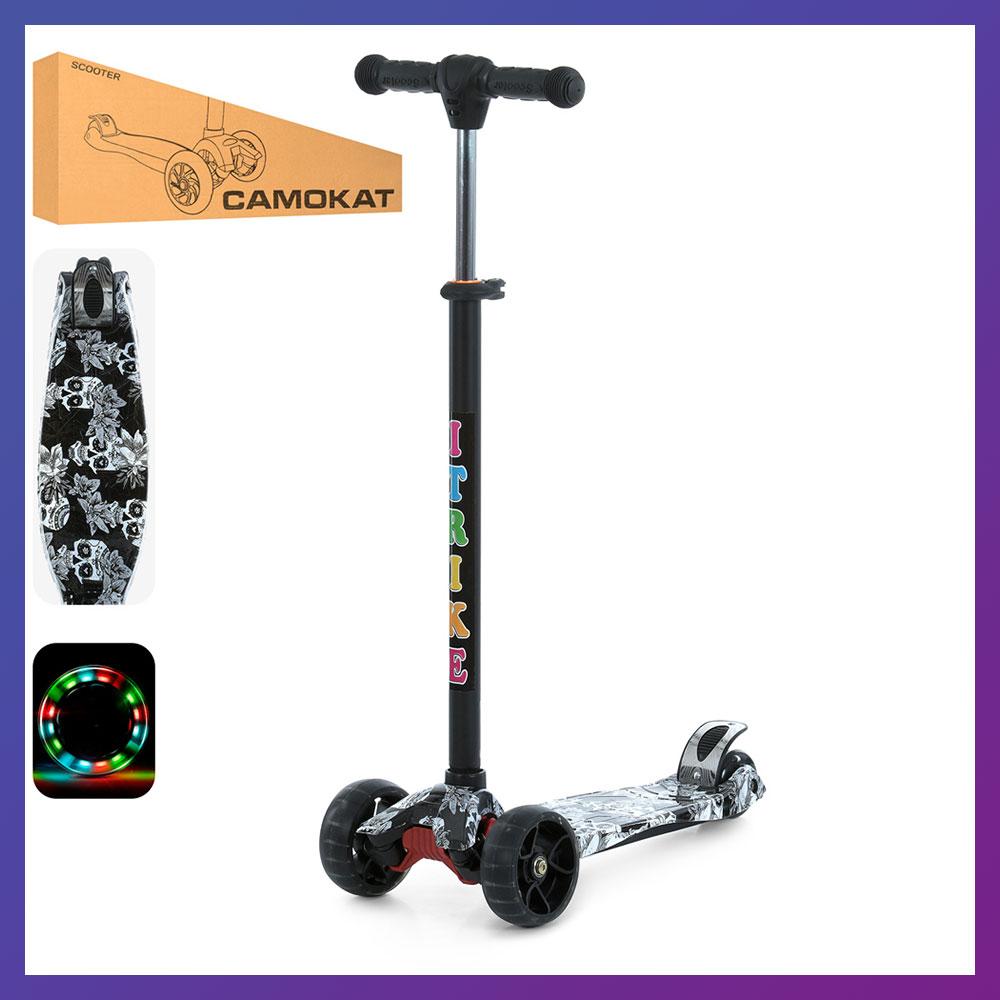 Дитячий міський самокат триколісний iTrike Maxi JR3-060-22-WP4 з підсвіткою колеса Чорний з принтом, фото 1