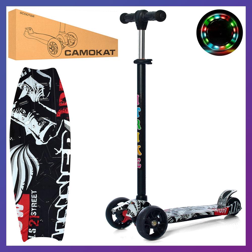 Дитячий міський самокат триколісний iTrike Maxi JR3-060-22-WP5 з підсвіткою колеса Чорний з принтом, фото 1