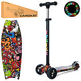 Дитячий міський самокат триколісний iTrike Maxi JR3-060-22-WP6 з підсвіткою колеса Чорний з принтом, фото 2