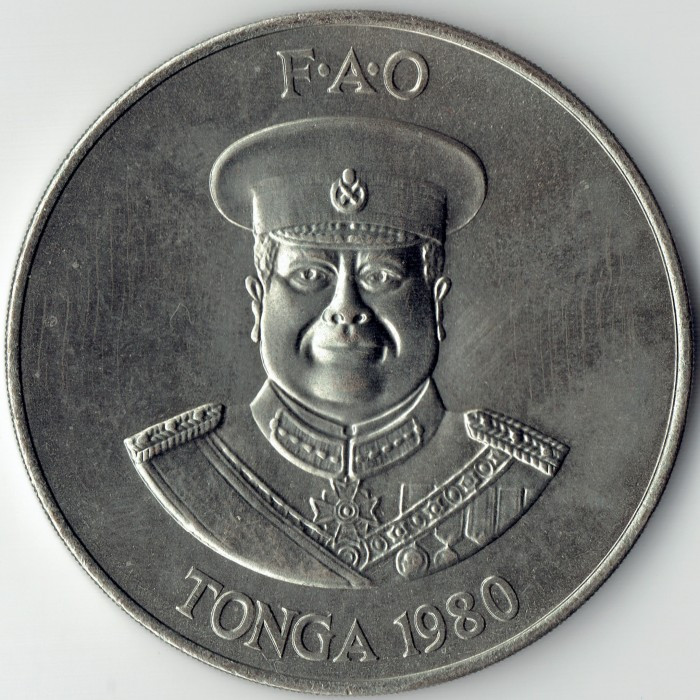 Королівство Тонга Тауфа’ахау Тупоу IV 2 паанги, 1980 FAO - Управління морськими ресурсами Мідно-нікелевий сплав, 32.4g, ø 45mm, фото 1
