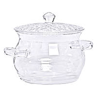 Скляна каструля 2 л із жароміцного боросилікатного скла з кришкою прозорий посуд для приготування і подачі страв