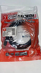 Шнур HDMI TCOM (штекер-штекер, версія 1.4, Ø 6 мм, позолочені конектори, 3 м, чорний)