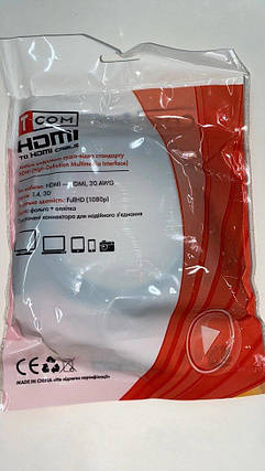 Шнур HDMI TCOM (штекер-штекер, версія 1.4, Ø 6 мм, позолочені конектори, 3 м, чорний), фото 2