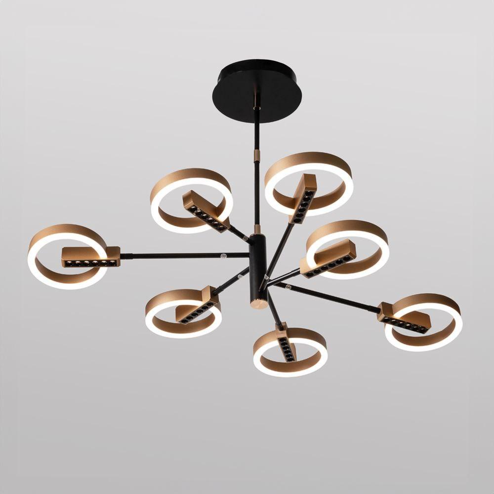 Люстра led чорна з золотом 63 Вт димер пульт 7 ламп 3 режими світіння