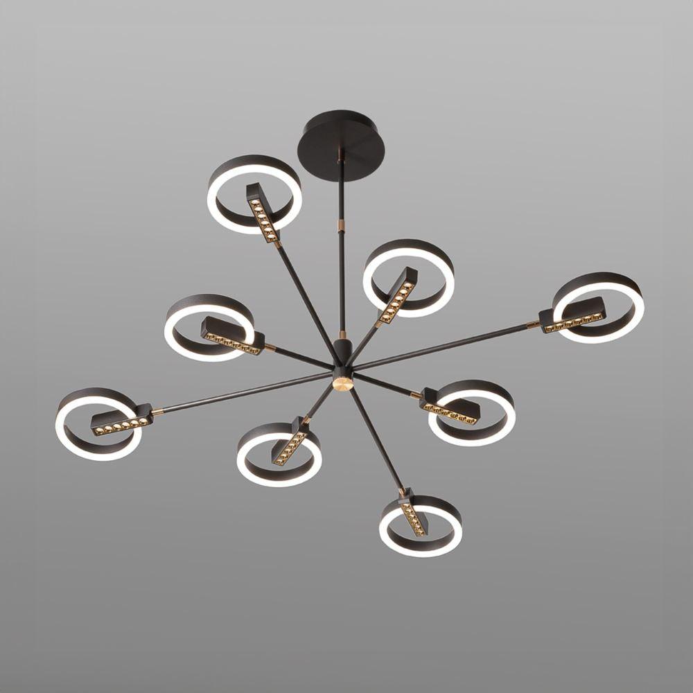 Світлодіодна люстра хай-тек  72Вт 116см 8 ламп 3000-6000К сірий з золотом, пульт д/к