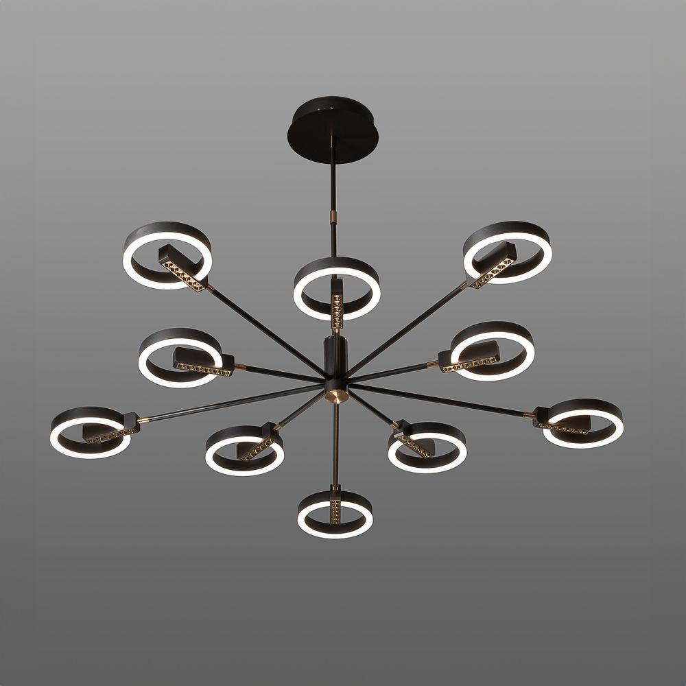 Led люстра 125см димер пульт 10 джерел світла 90Вт сірий з золотими вставками