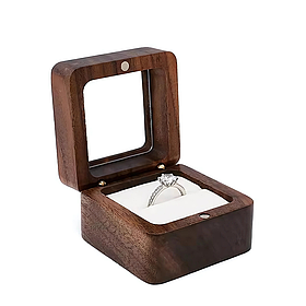 Коробочка для кілець дерев'яна, коробка ювелірна весільна, футляр обручок для весілля або пропозиції, прозора кришка