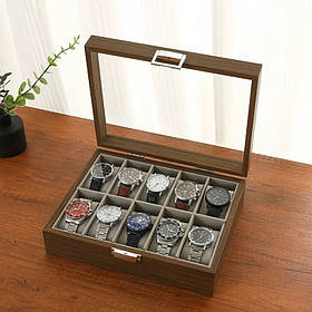 Скринька для зберігання годинників органайзер на 10 відділень дерев'яна з прозорим вікном, футляр органайзер для наручних