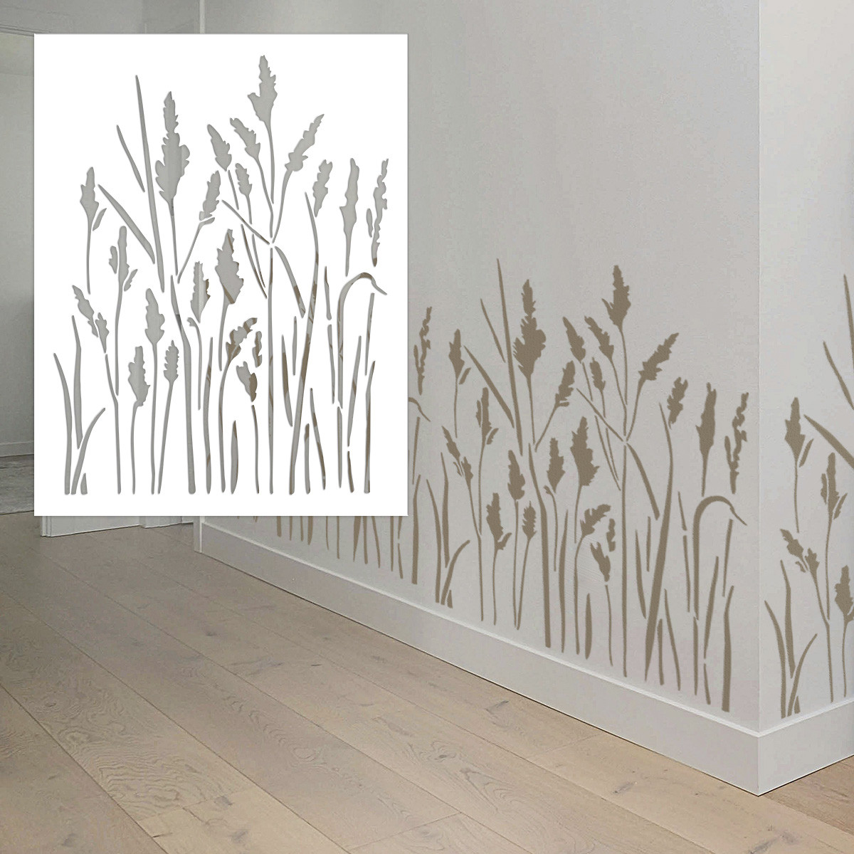 Трафарет пластиковий для штукатурки, фарбування декоративний багаторазовий Колосся очерету, товщина 1 мм (790х630), фото 1