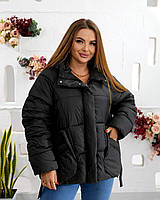 Женская батальная зимняя куртка с капюшоном до минус 20° Арт. 9623 L Черный