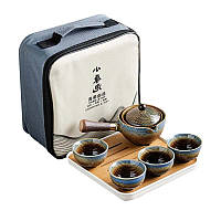 Дорожный чайный набор Lesko Dragon Blue-Golden керамический 6 предметов 8шт