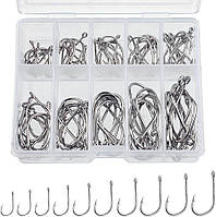 Набор рыболовных крючков 100шт 11-20мм с кольцом, комплект крючков для рыбалки серебристые