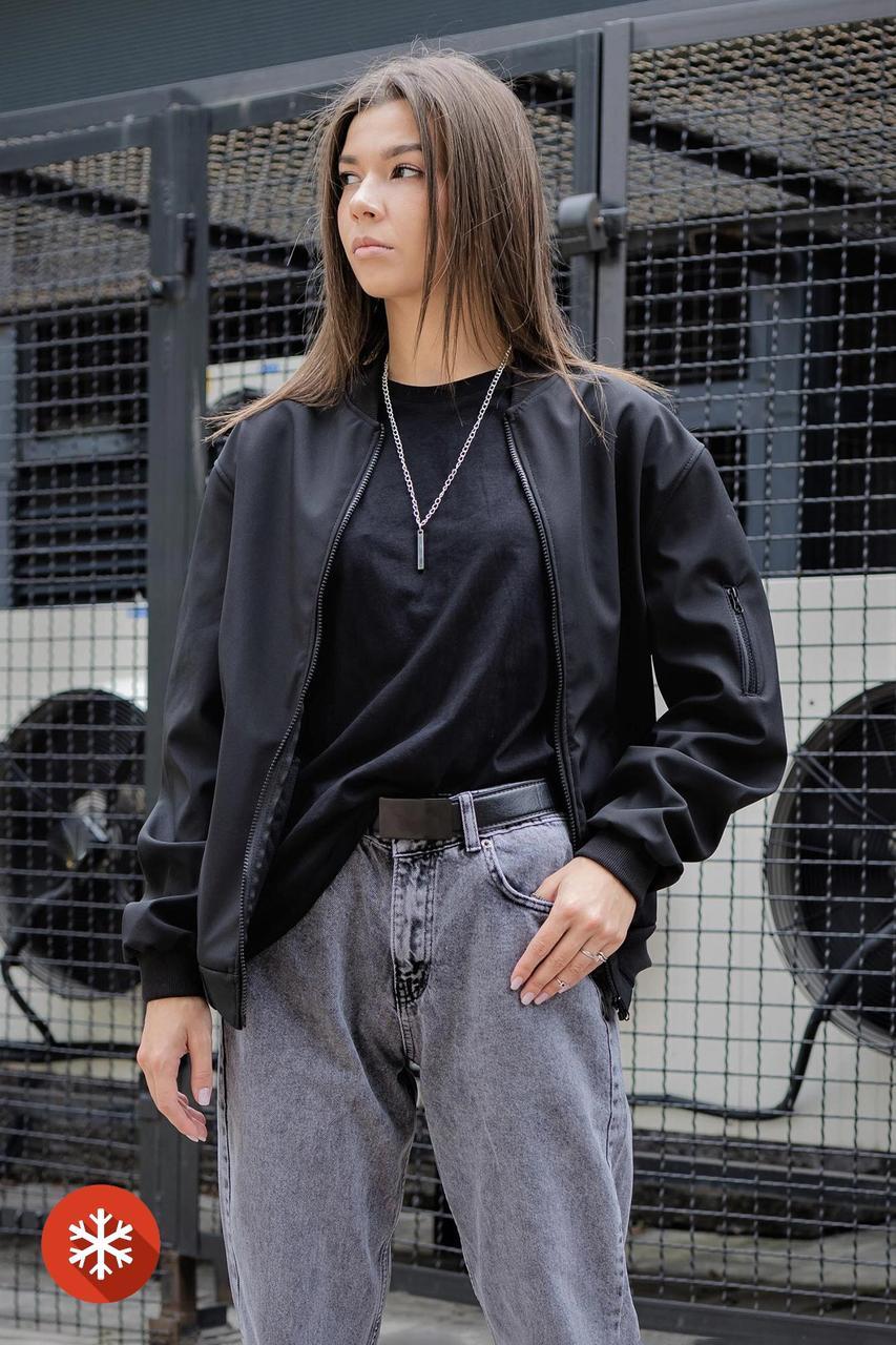 Жіноча Куртка Бомбер Softshell Чорна Without Shopingo - фото 1 - id-p2783938041