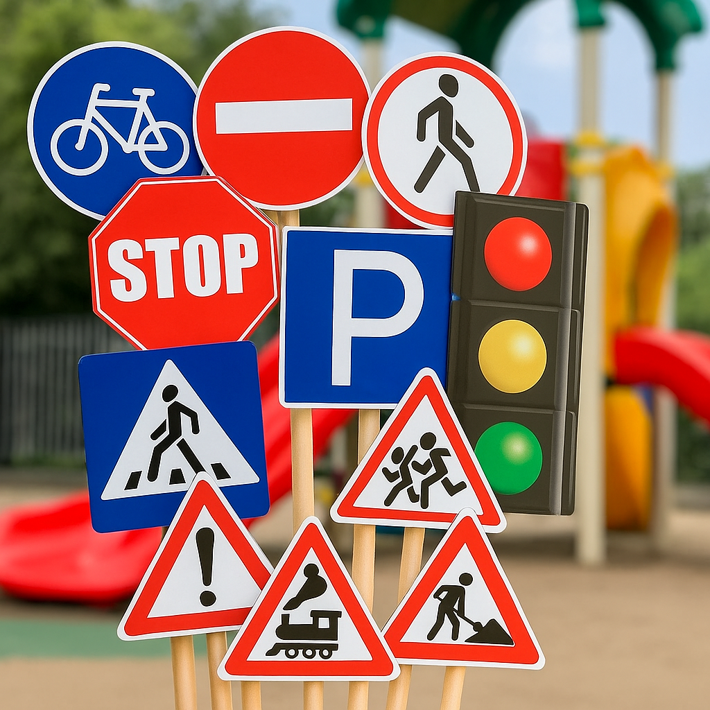 Навчальний дитячий ігровий набір / Набір для дітей "Знаки дорожнього руху зі світлофором" 11 шт., фото 1